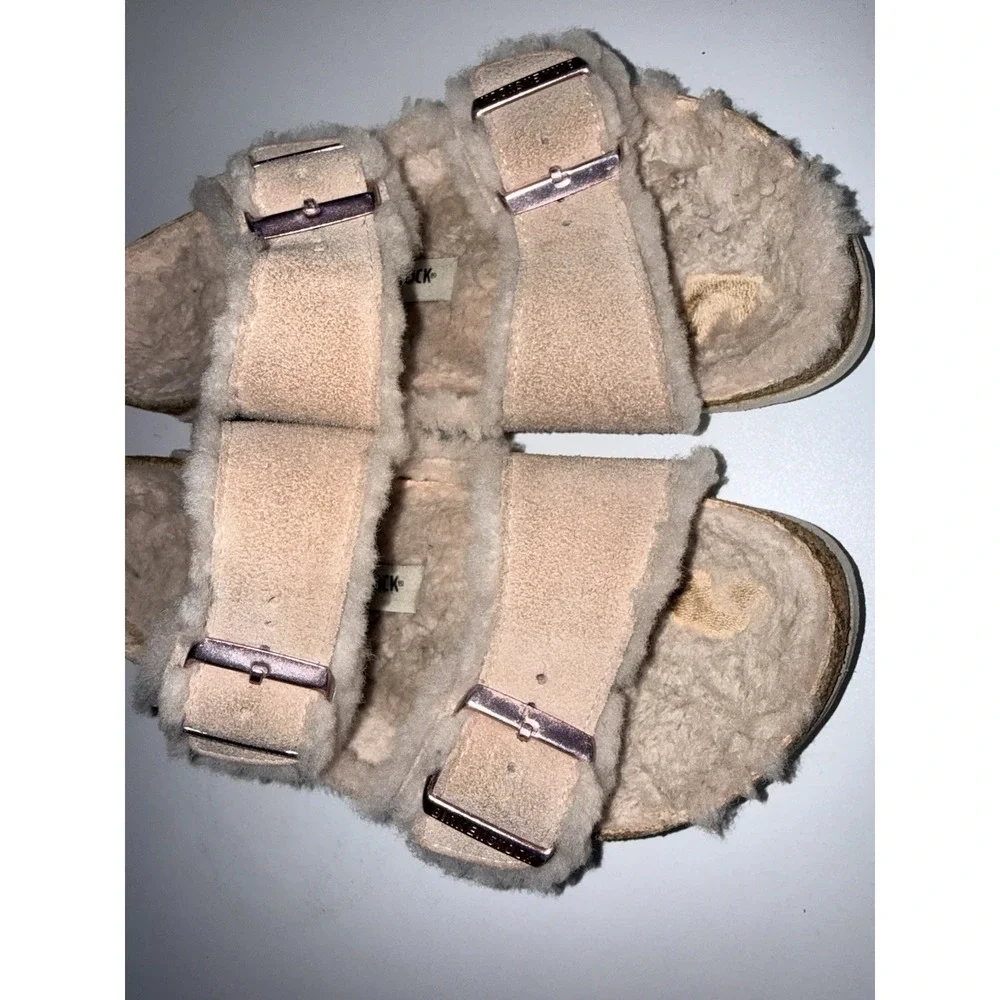 BIRKENSTOCK Shearling ARIZONA Sandal EU 39 Taupe‎ Suede Leather Sheepskin Y